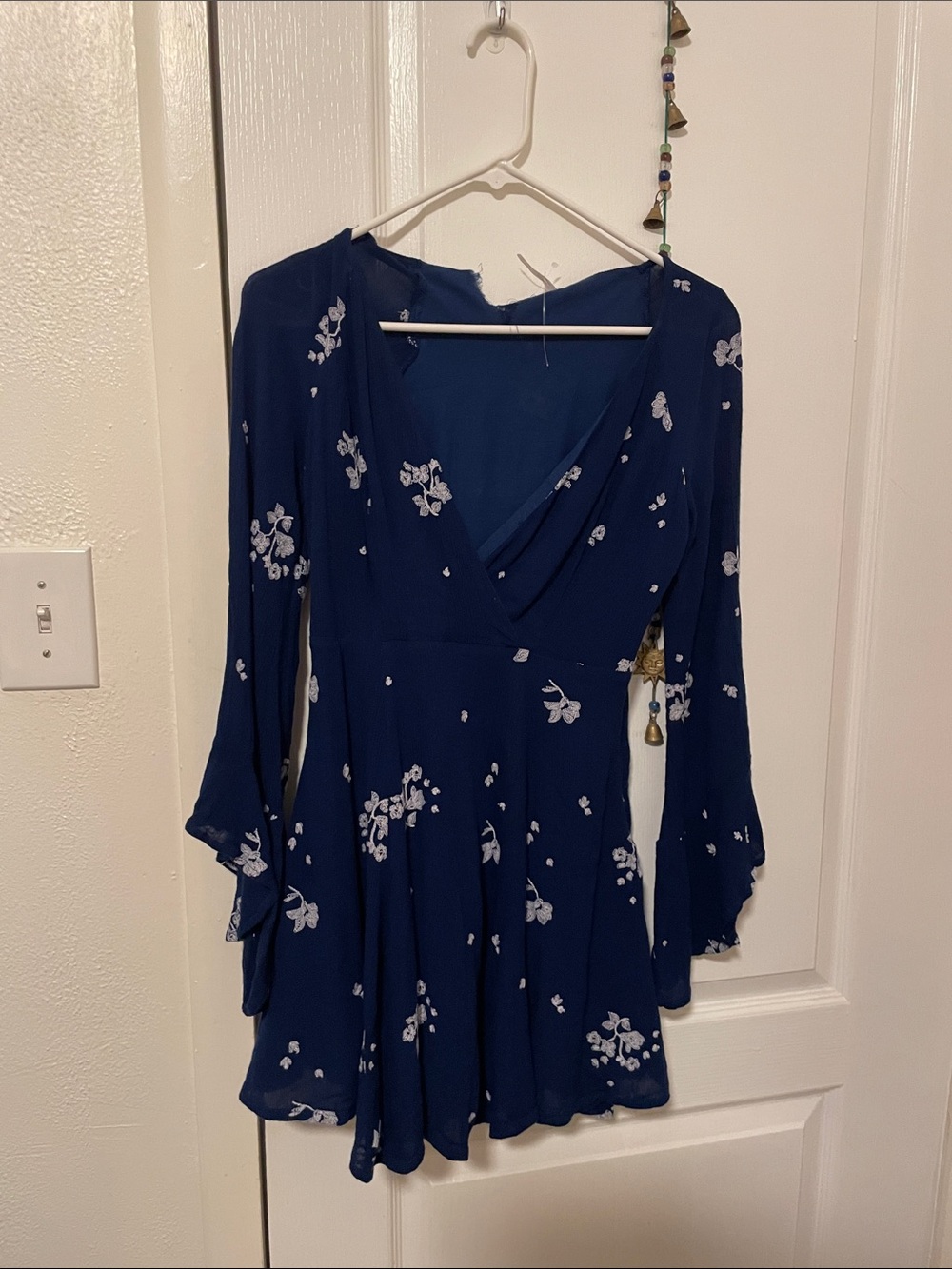 Free people Blue Floral Long-Sleeve Wrap Dress